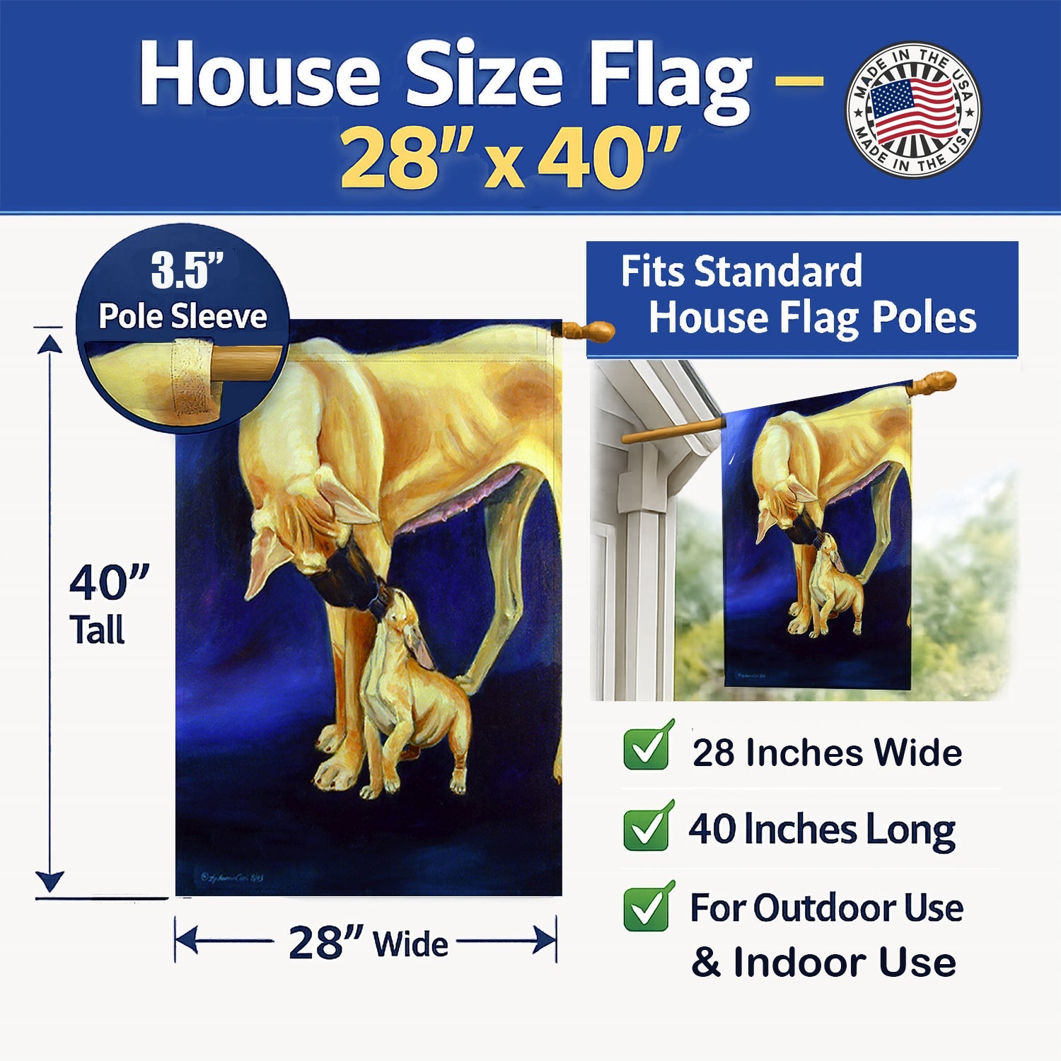 Great Dane and Puppy  House Flag 28x40 Porch Sleeve Pole Decorative Outside Yard Banner Artwork Wall Hanging, Polyester