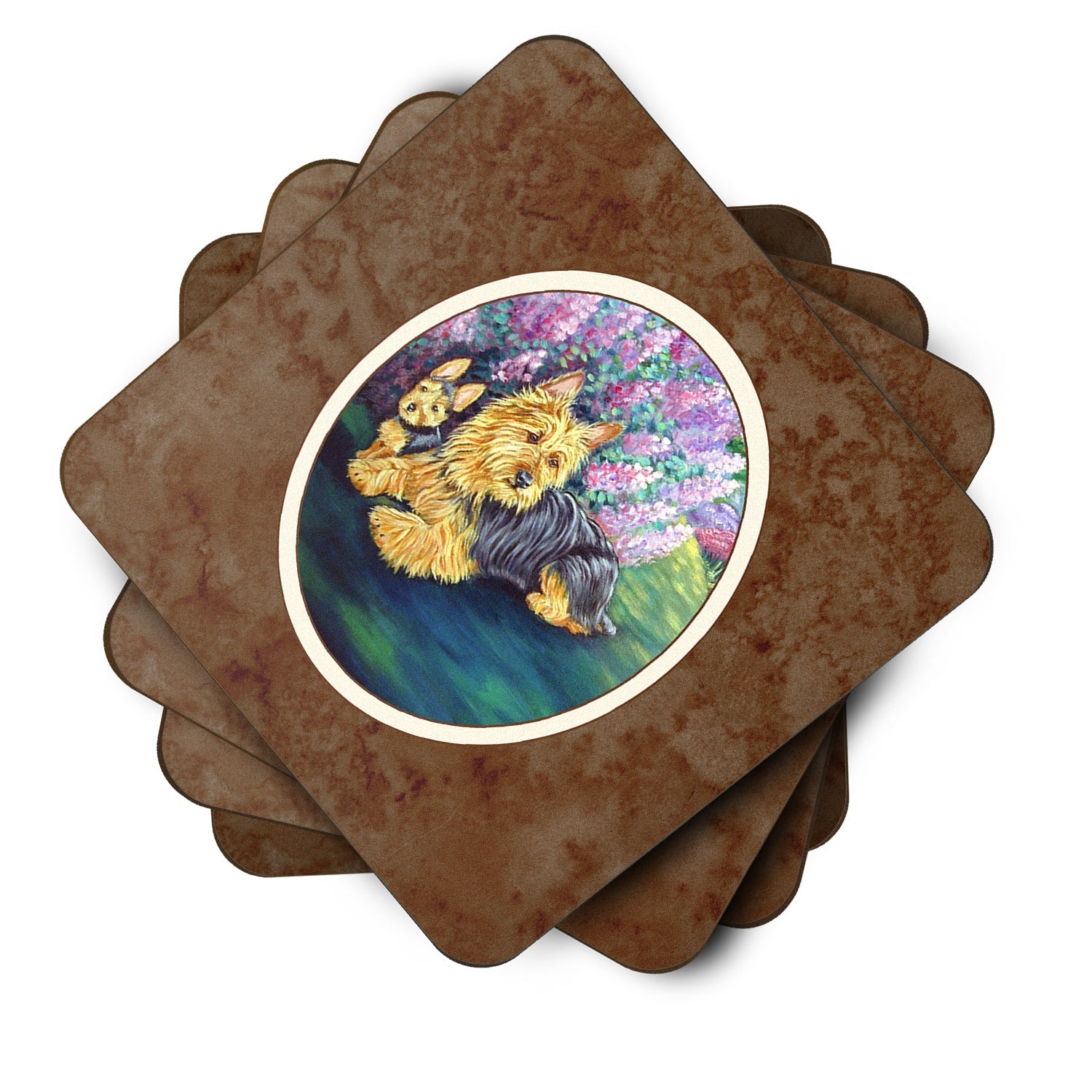 Australian Terrier and Puppy Foam Coasters Set of 4 Cup Coasters for Indoor Outdoor, Tabletop Protection, Anti Slip, Mouse pad Material