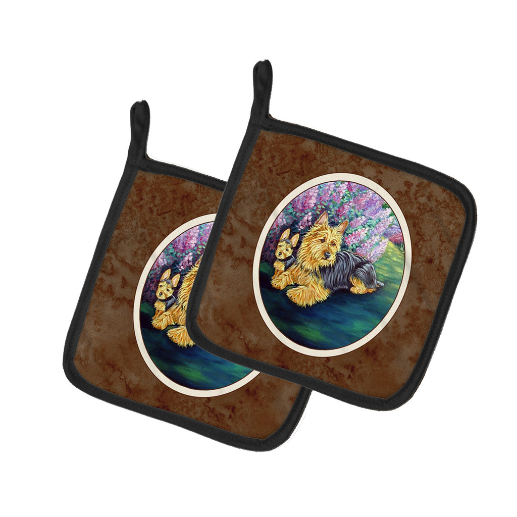 Australian Terrier and Puppy Pot Holder Set of 2 Heat Resistant Quilted Hot Pads 7.5 x 7.5 Inch, Insulated Kitchen Trivets for Cooking & Baking