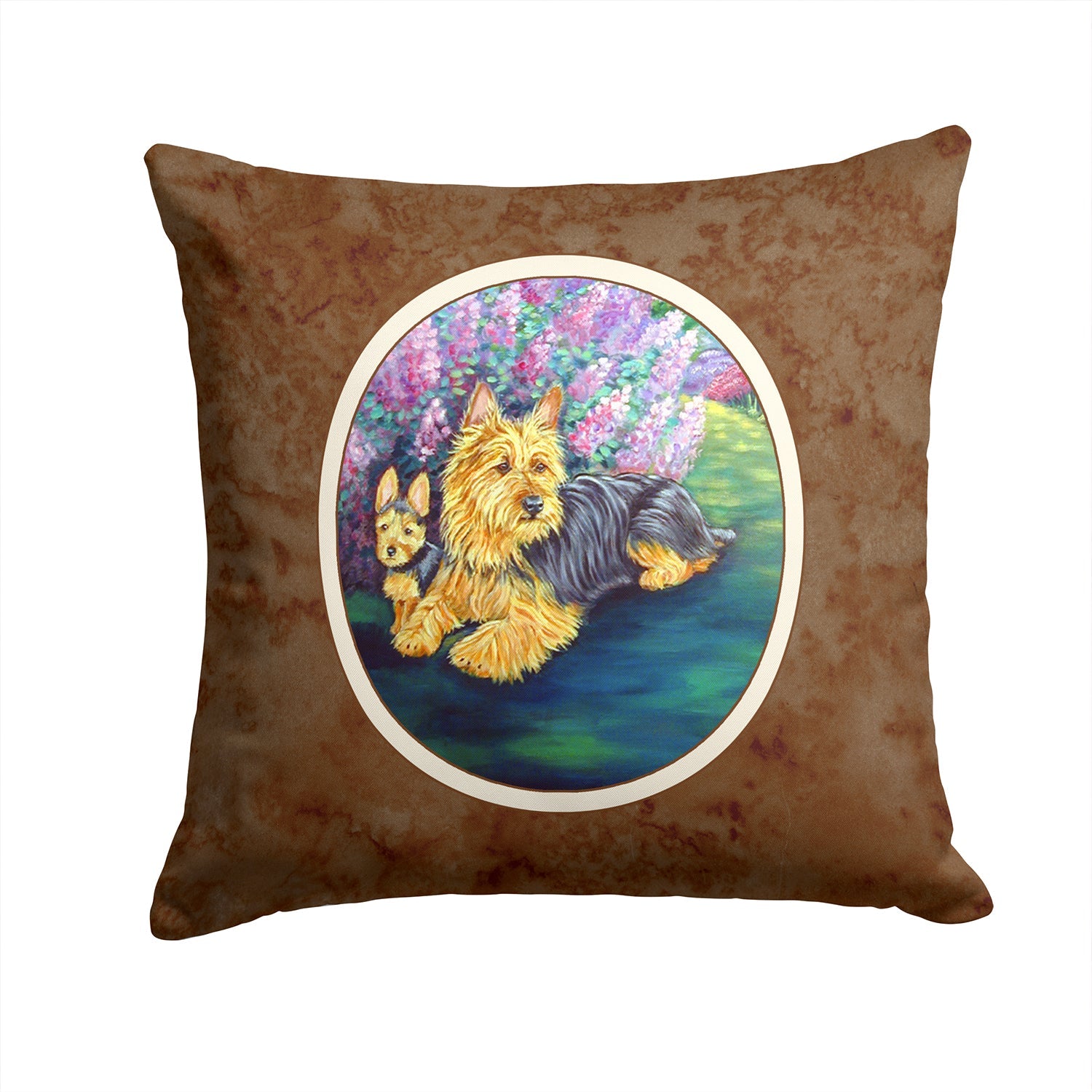 Australian Terrier and Puppy Decorative Throw Pillow 14x14 Indoor Outdoor Accent Cushion, Fabric Cover with Insert for Sofa, Bed, Porch & Living Room