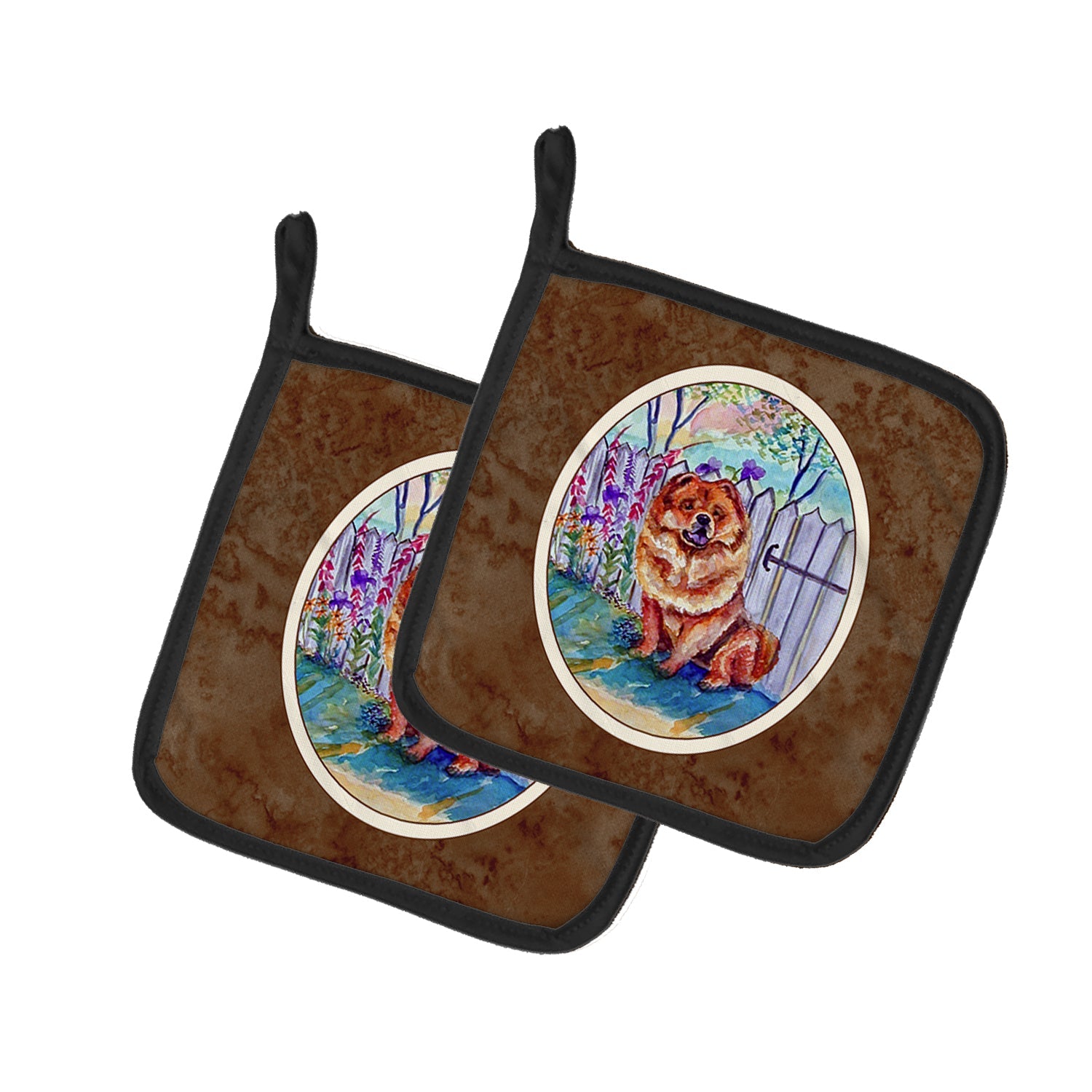 Chow Chow Pot Holder Set of 2 Heat Resistant Quilted Hot Pads 7.5 x 7.5 Inch, Insulated Kitchen Trivets for Cooking & Baking