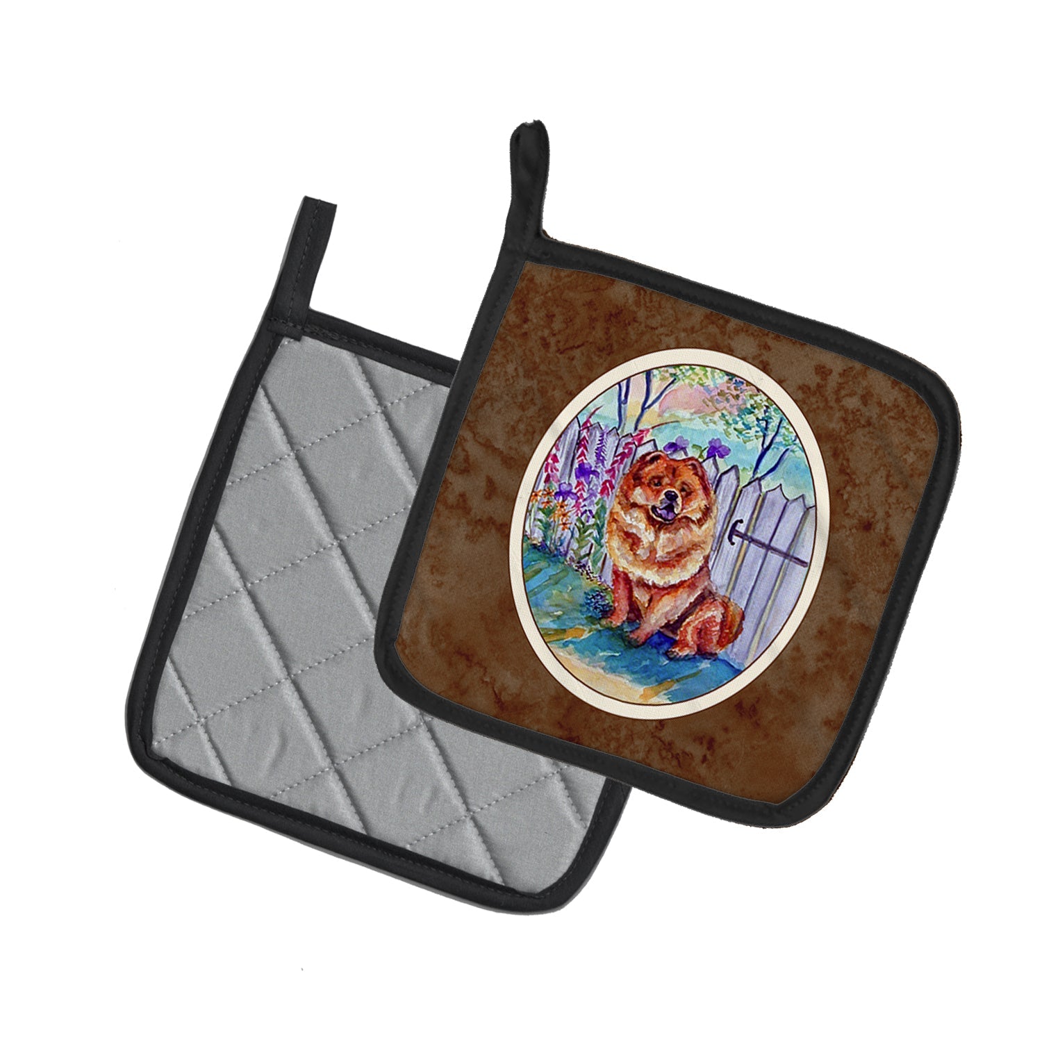 Chow Chow Pot Holder Set of 2 Heat Resistant Quilted Hot Pads 7.5 x 7.5 Inch, Insulated Kitchen Trivets for Cooking & Baking