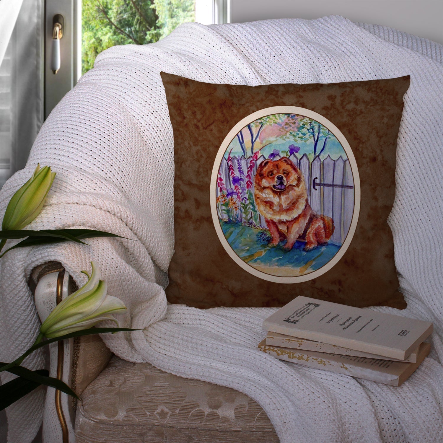 Chow Chow Decorative Throw Pillow 14x14 Indoor Outdoor Accent Cushion, Fabric Cover with Insert for Sofa, Bed, Porch & Living Room