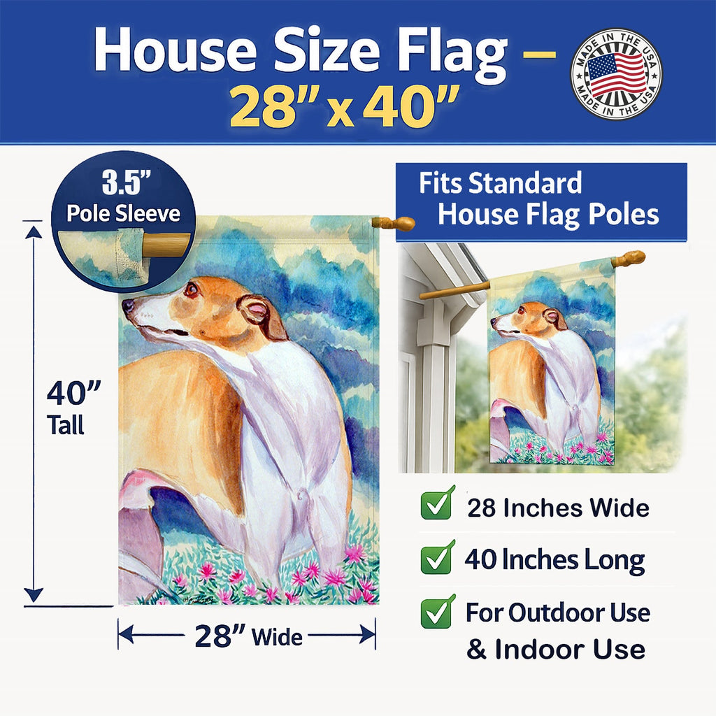Whippet House Flag 28x40 Porch Sleeve Pole Decorative Outside Yard Banner Artwork Wall Hanging, Polyester