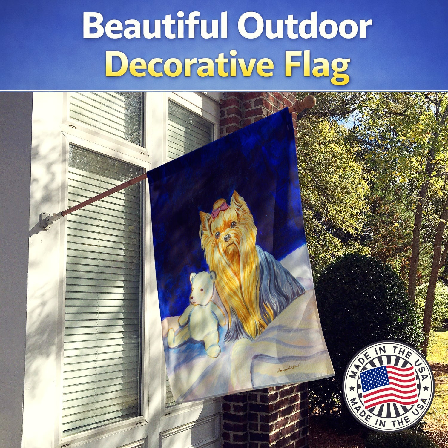 Yorkie House Flag 28x40 Porch Sleeve Pole Decorative Outside Yard Banner Artwork Wall Hanging, Polyester
