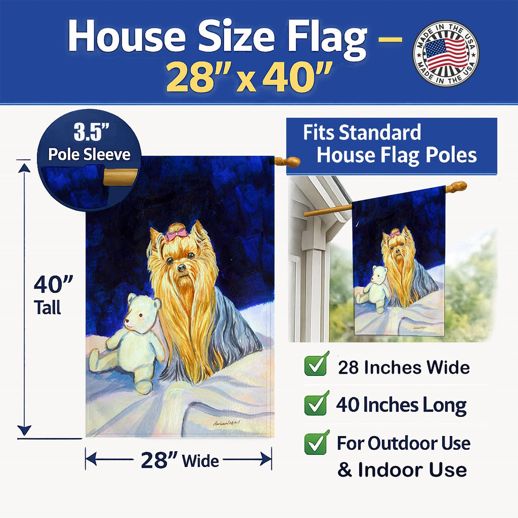 Yorkie House Flag 28x40 Porch Sleeve Pole Decorative Outside Yard Banner Artwork Wall Hanging, Polyester