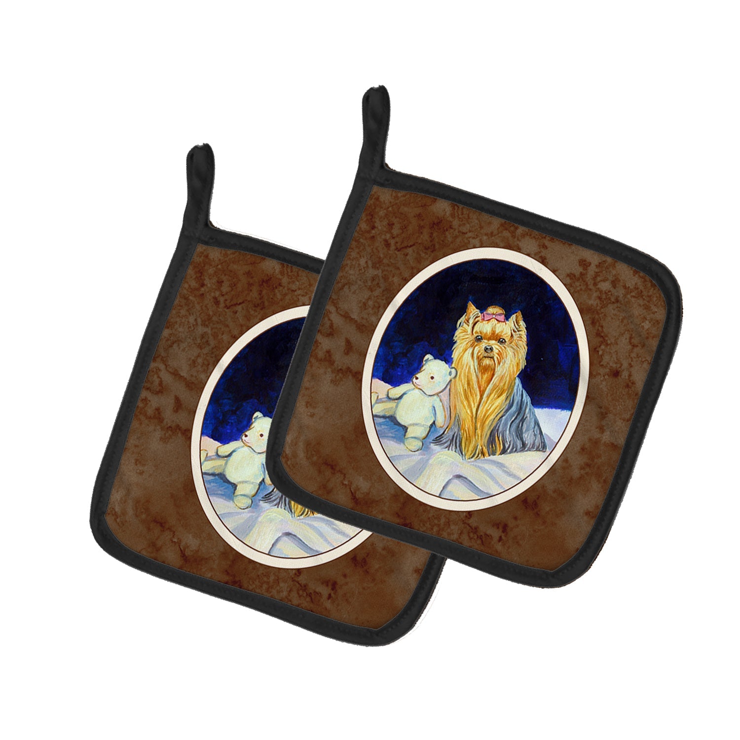 Yorkie Pot Holder Set of 2 Heat Resistant Quilted Hot Pads 7.5 x 7.5 Inch, Insulated Kitchen Trivets for Cooking & Baking
