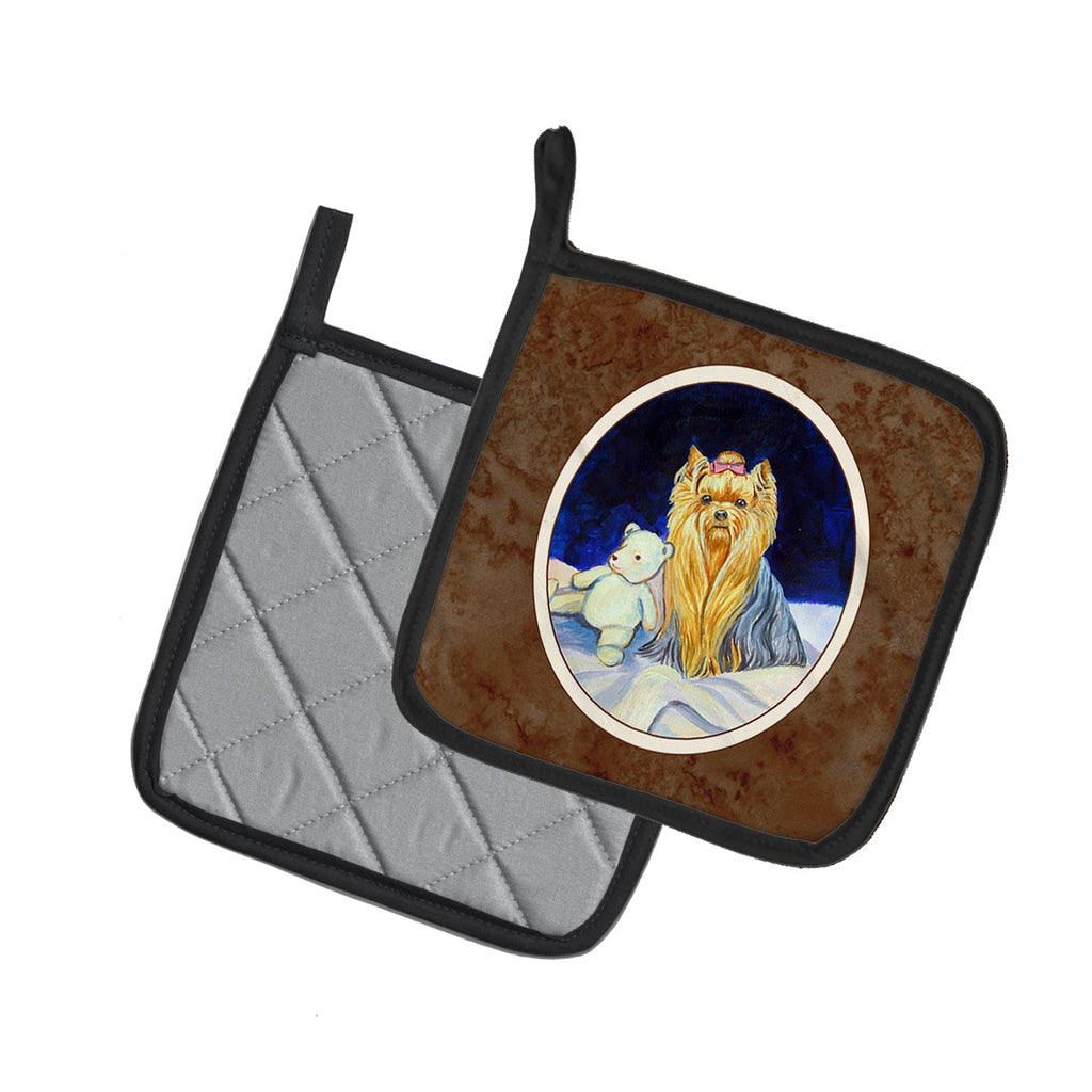 Yorkie Pot Holder Set of 2 Heat Resistant Quilted Hot Pads 7.5 x 7.5 Inch, Insulated Kitchen Trivets for Cooking & Baking