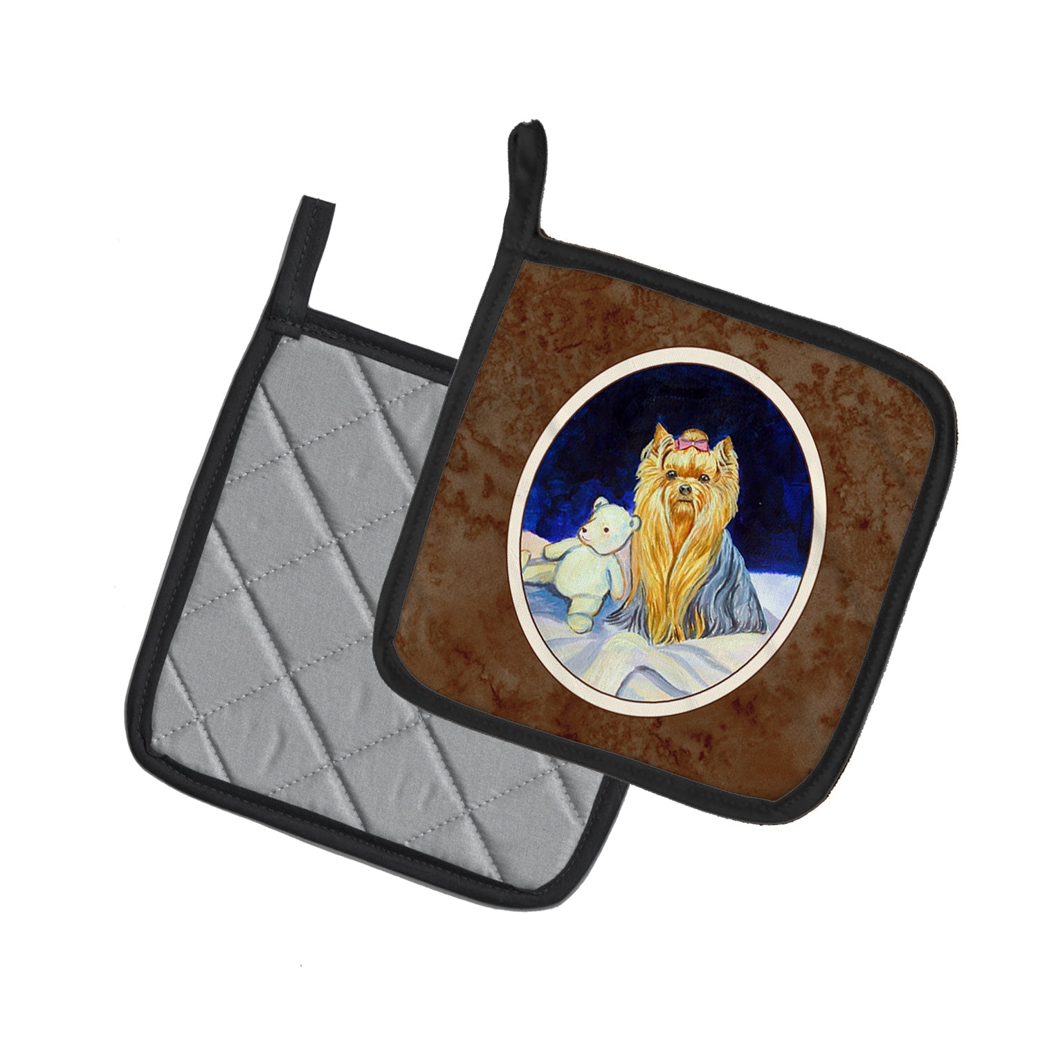 Yorkie Pot Holder Set of 2 Heat Resistant Quilted Hot Pads 7.5 x 7.5 Inch, Insulated Kitchen Trivets for Cooking & Baking