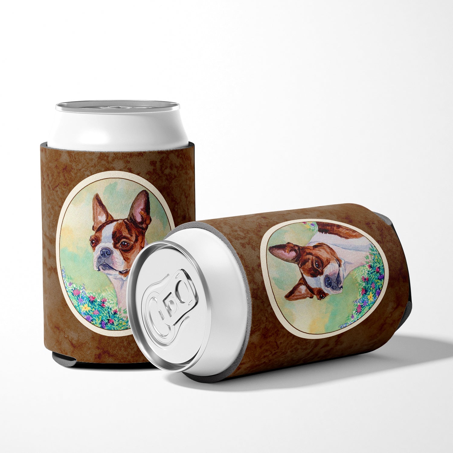 Red and White Boston Terrier Can or Bottle Hugger Cooler Sleeve for Standard 12 oz Cans, Insulated Foam Beer & Soda Can Hugger Reusable