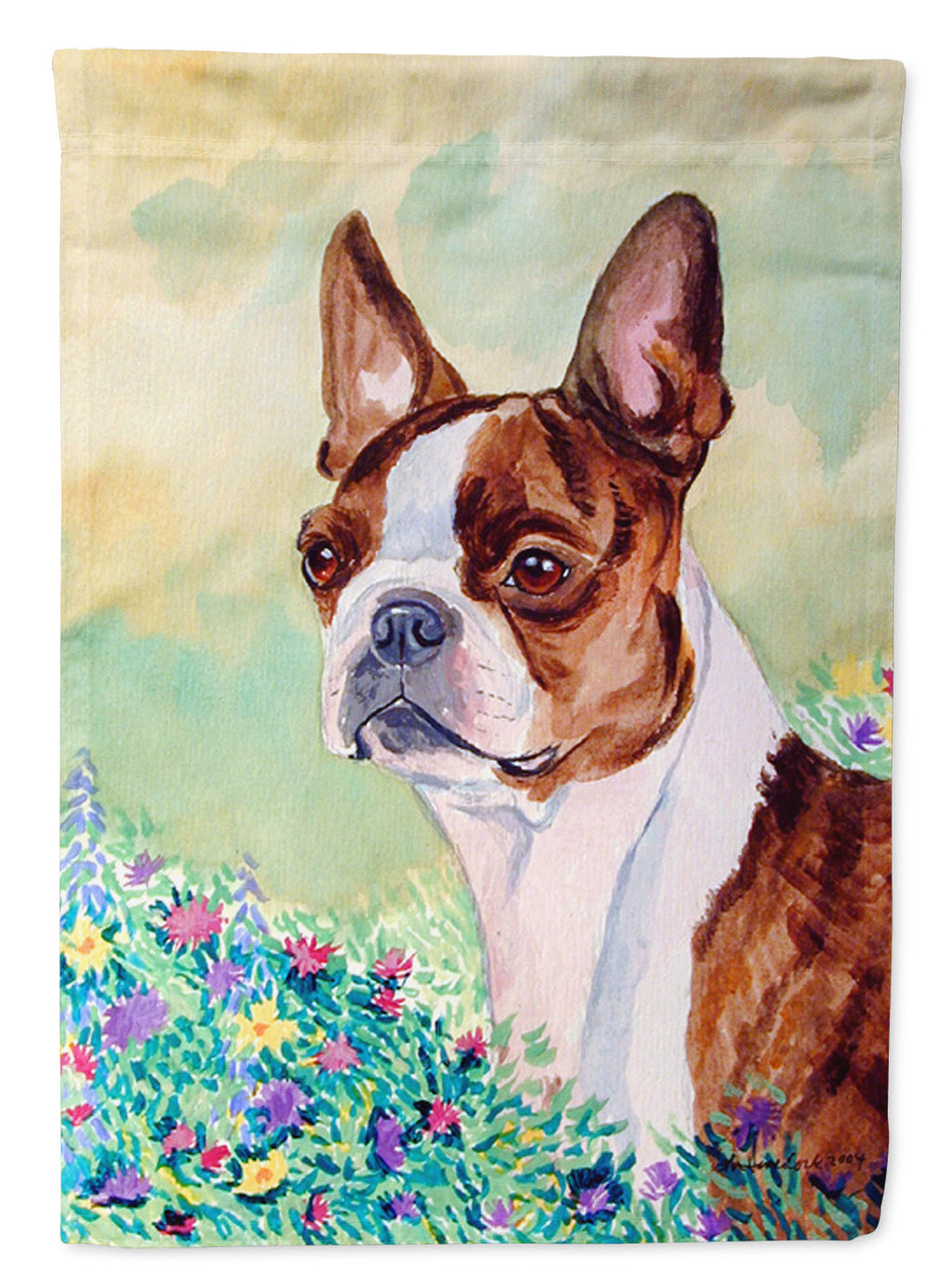 Red and White Boston Terrier House Flag 28x40 Porch Sleeve Pole Decorative Outside Yard Banner Artwork Wall Hanging, Polyester