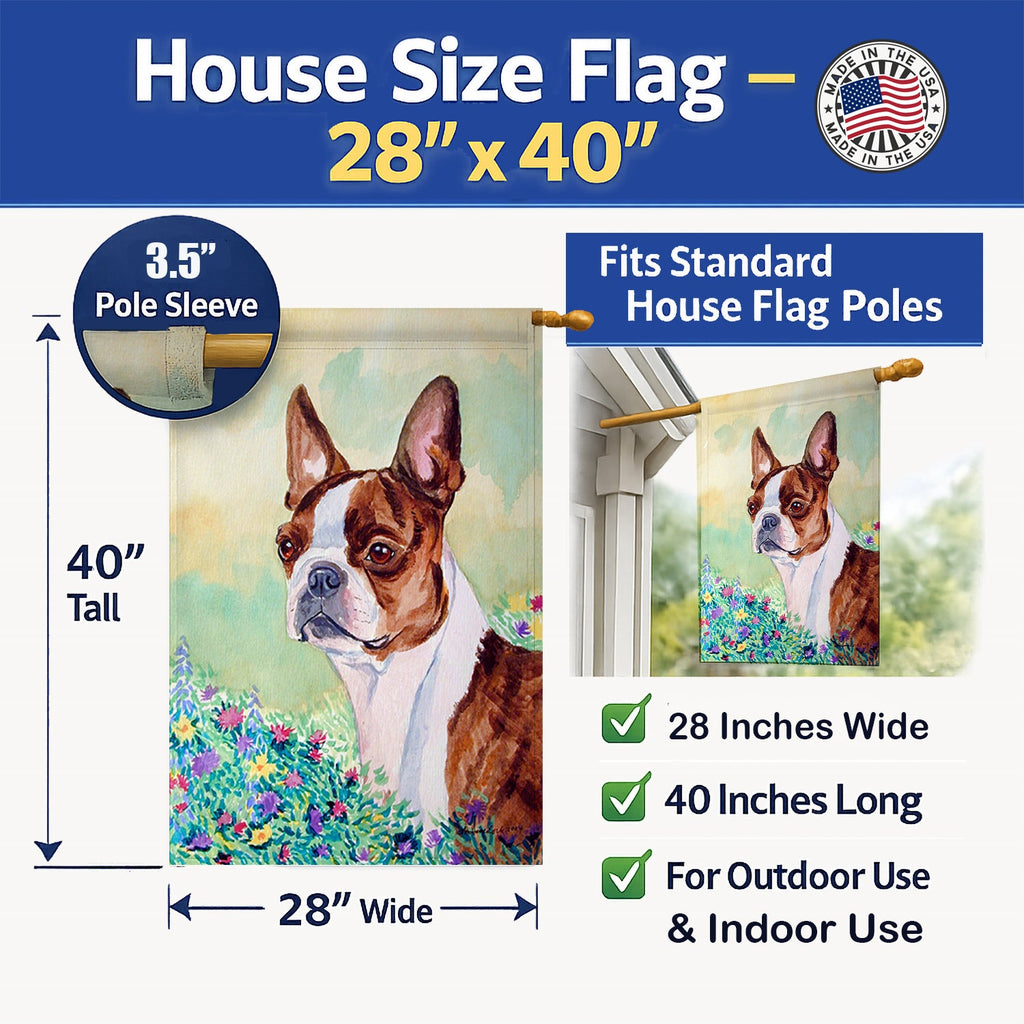 Red and White Boston Terrier House Flag 28x40 Porch Sleeve Pole Decorative Outside Yard Banner Artwork Wall Hanging, Polyester