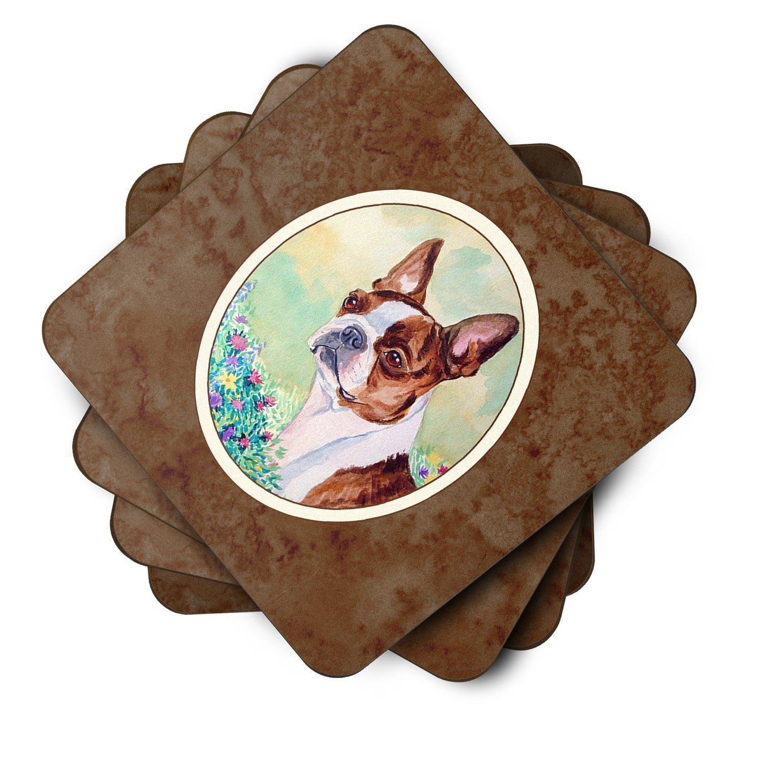 Red and White Boston Terrier Foam Coasters Set of 4 Cup Coasters for Indoor Outdoor, Tabletop Protection, Anti Slip, Mouse pad Material
