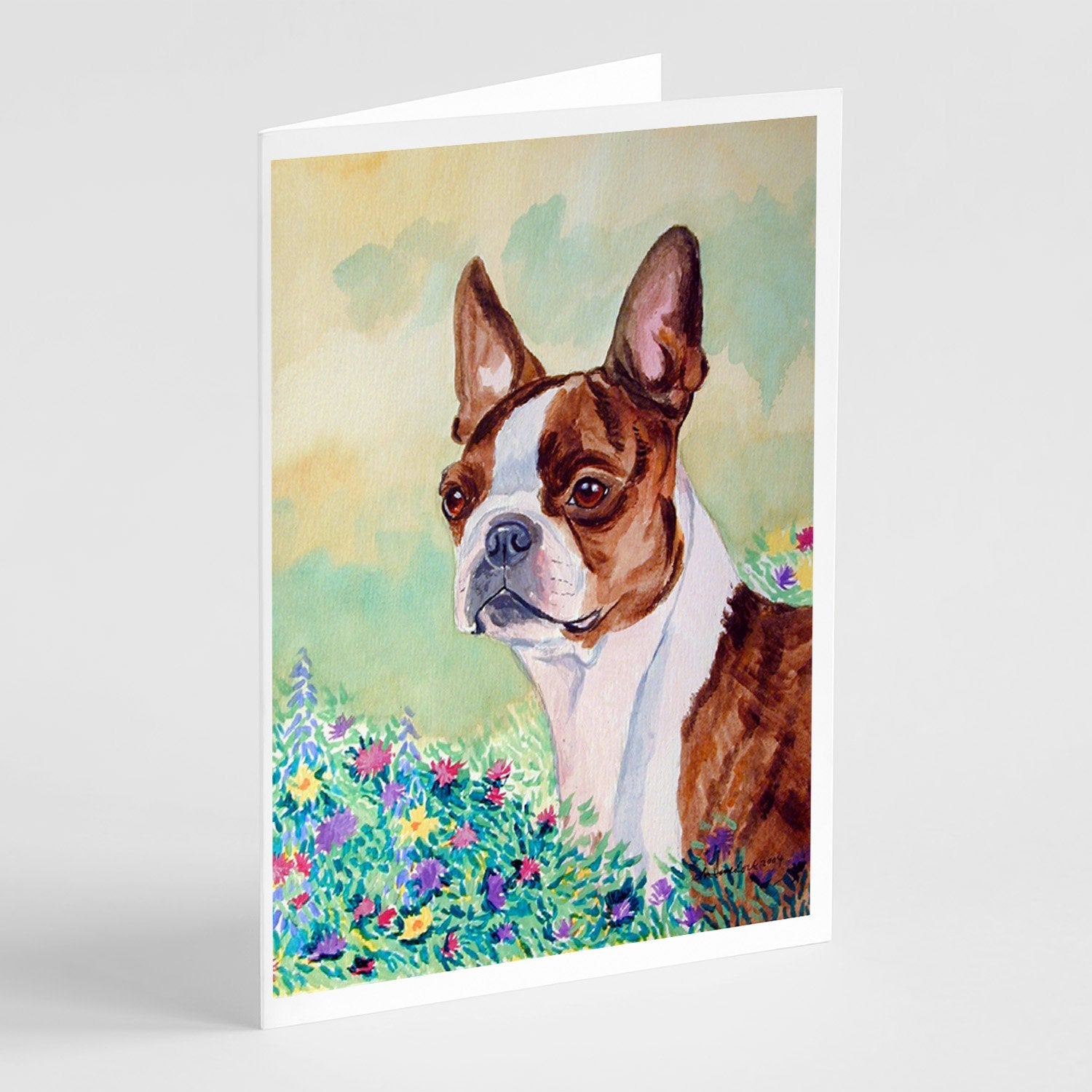 Red and White Boston Terrier Greeting Cards Pack of 8 Blank Cards with Envelopes Whimsical A7 Size 5x7