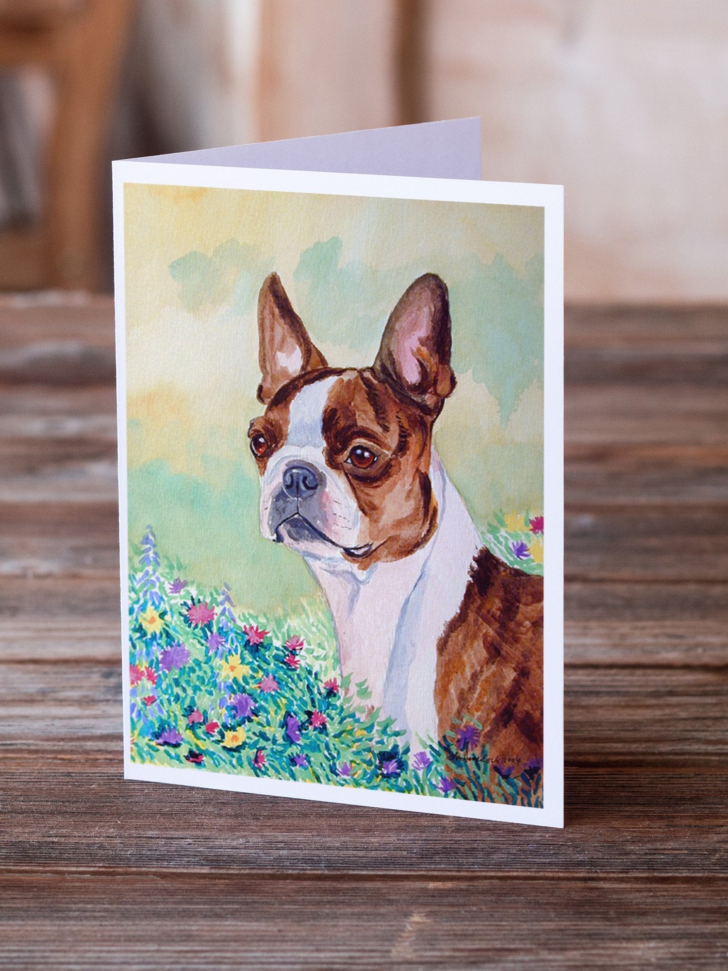 Red and White Boston Terrier Greeting Cards Pack of 8 Blank Cards with Envelopes Whimsical A7 Size 5x7