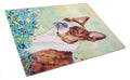 Red and White Boston Terrier Cutting Board Tempered Glass Kitchen Cutting Surface, Heat Resistant Chopping, Non-Slip Feet, Food Prep & Serving