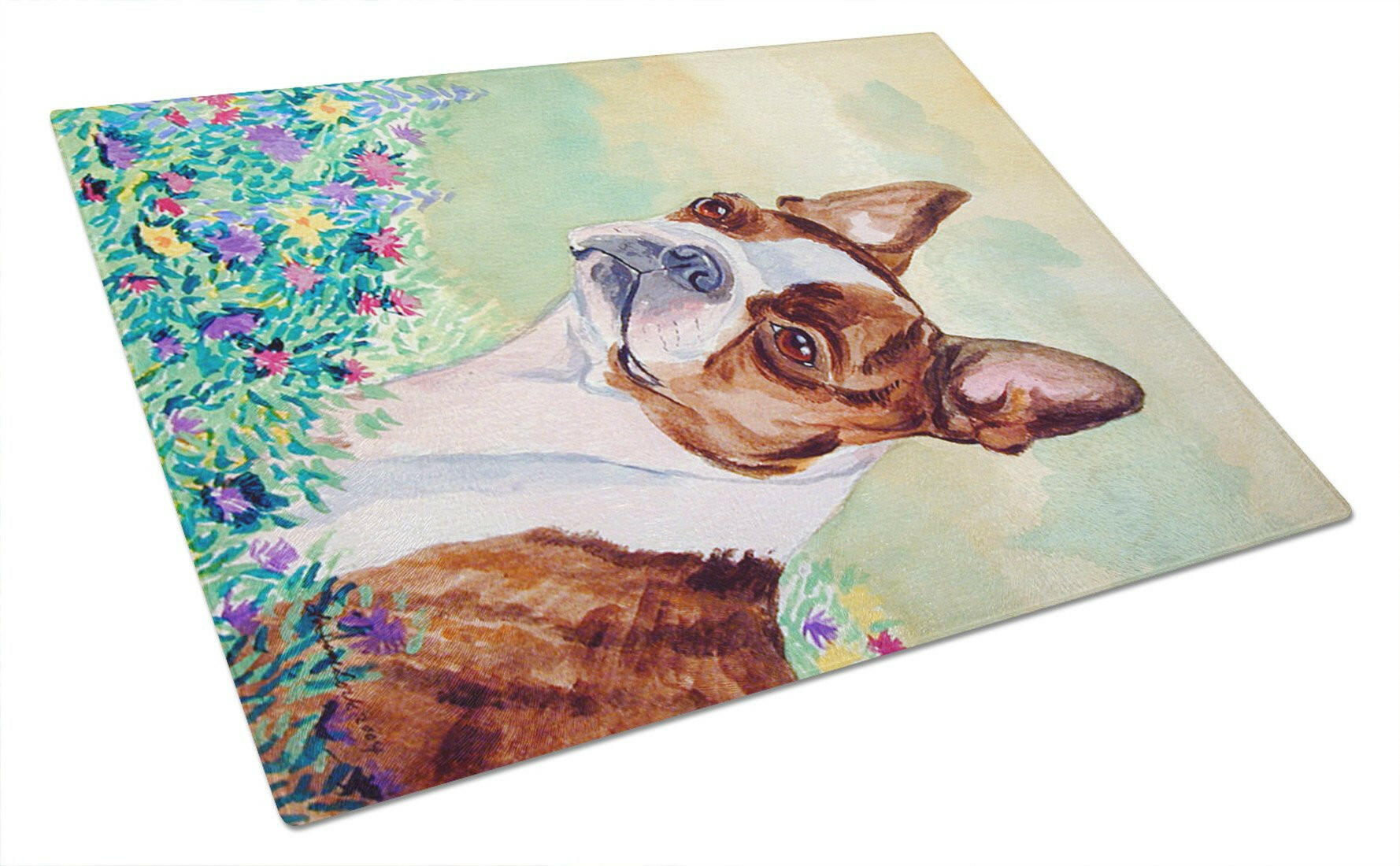 Red and White Boston Terrier Cutting Board Tempered Glass Kitchen Cutting Surface, Heat Resistant Chopping, Non-Slip Feet, Food Prep & Serving