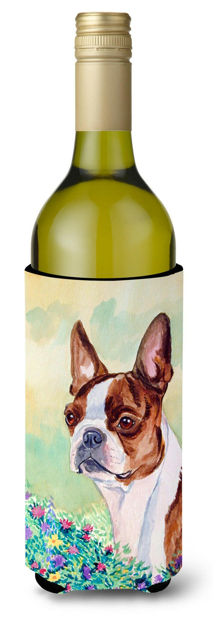 Red and White Boston Terrier Wine Bottle Hugger Gift Sleeve for Standard 750 ml Bottles, Insulated Reusable Also Fits Mini Shot & Pint Bottles