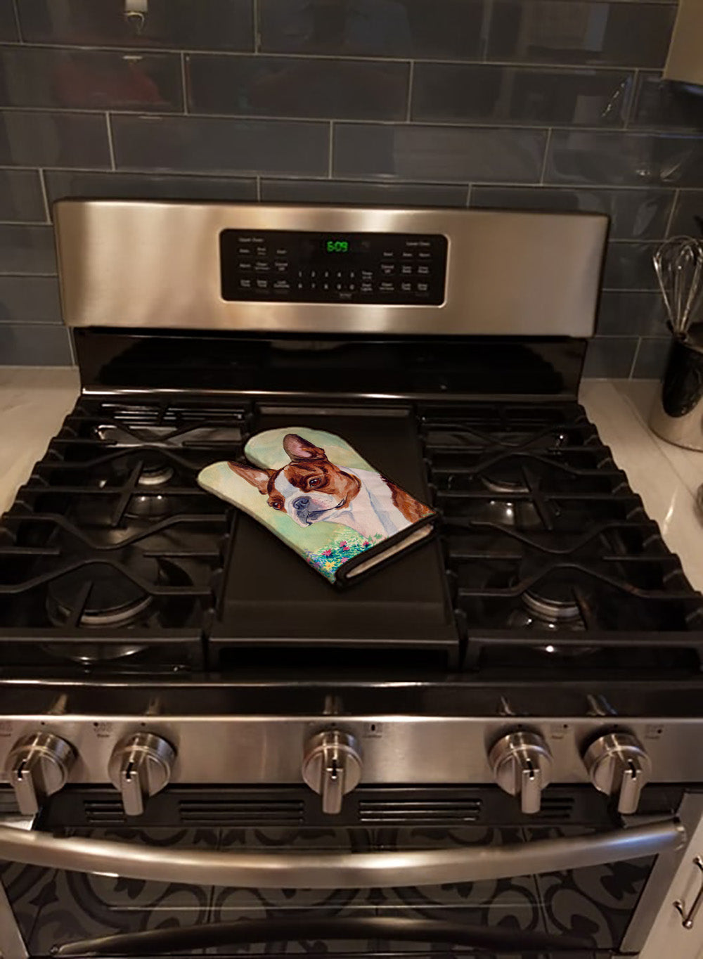 Red and White Boston Terrier Oven Mitt Heat Resistant Thick Oven Mitt for Hot Pans and Oven, Kitchen Mitt Protect Hands, Cooking Baking Glove