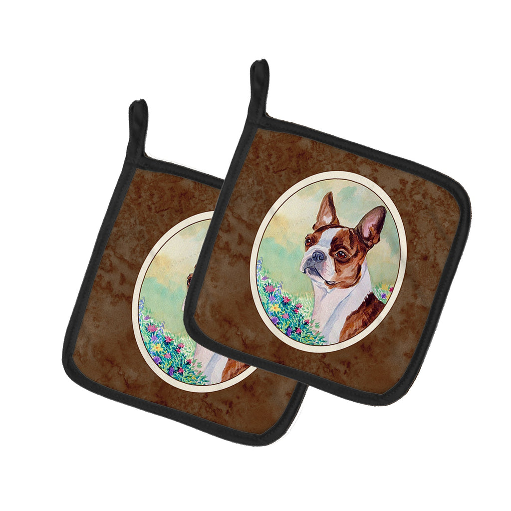 Red and White Boston Terrier Pot Holder Set of 2 Heat Resistant Quilted Hot Pads 7.5 x 7.5 Inch, Insulated Kitchen Trivets for Cooking & Baking