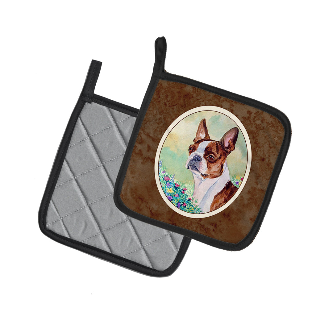 Red and White Boston Terrier Pot Holder Set of 2 Heat Resistant Quilted Hot Pads 7.5 x 7.5 Inch, Insulated Kitchen Trivets for Cooking & Baking