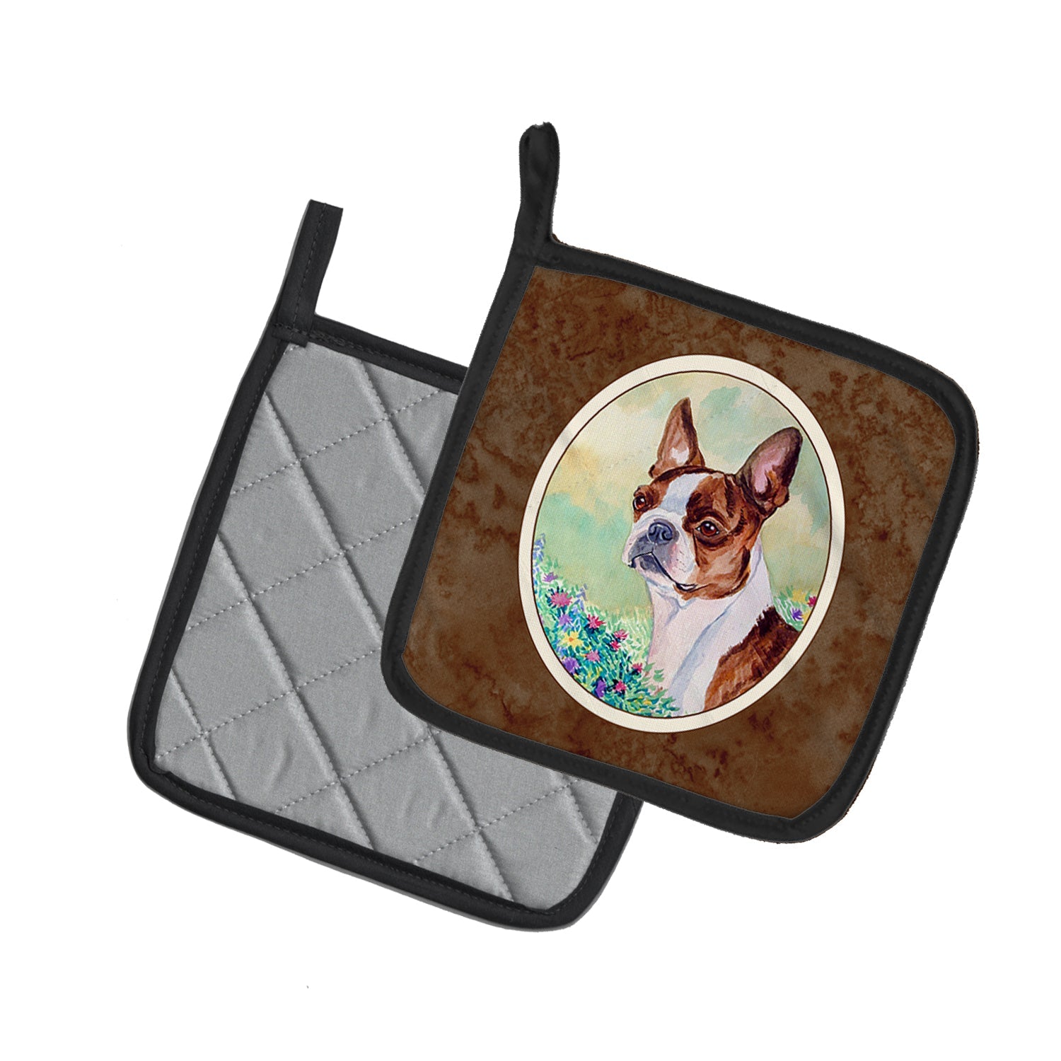 Red and White Boston Terrier Pot Holder Set of 2 Heat Resistant Quilted Hot Pads 7.5 x 7.5 Inch, Insulated Kitchen Trivets for Cooking & Baking