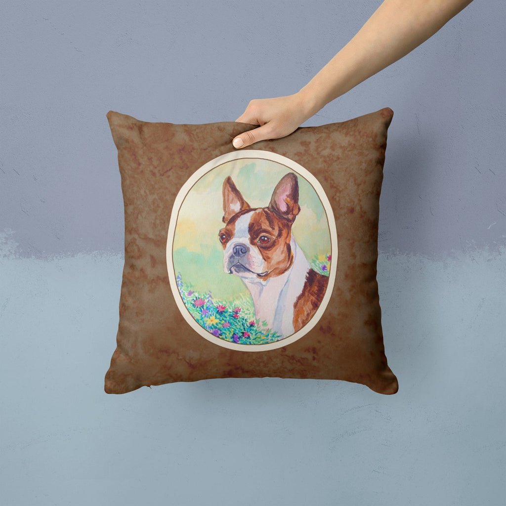 Red and White Boston Terrier Decorative Throw Pillow 14x14 Indoor Outdoor Accent Cushion, Fabric Cover with Insert for Sofa, Bed, Porch & Living Room