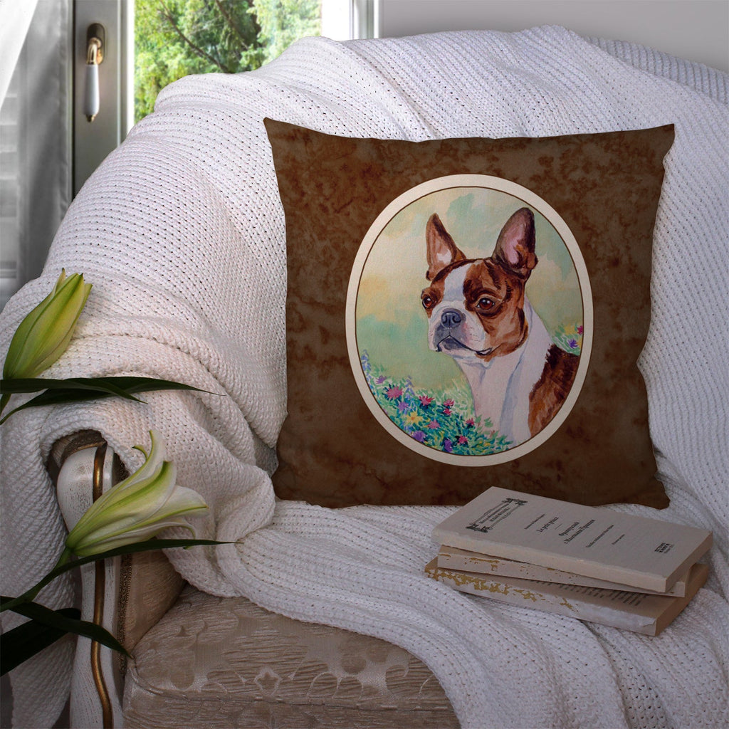 Red and White Boston Terrier Decorative Throw Pillow 14x14 Indoor Outdoor Accent Cushion, Fabric Cover with Insert for Sofa, Bed, Porch & Living Room