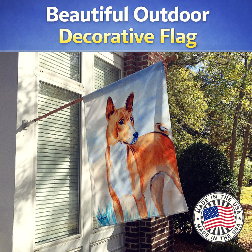 Red and White Basenji House Flag 28x40 Porch Sleeve Pole Decorative Outside Yard Banner Artwork Wall Hanging, Polyester