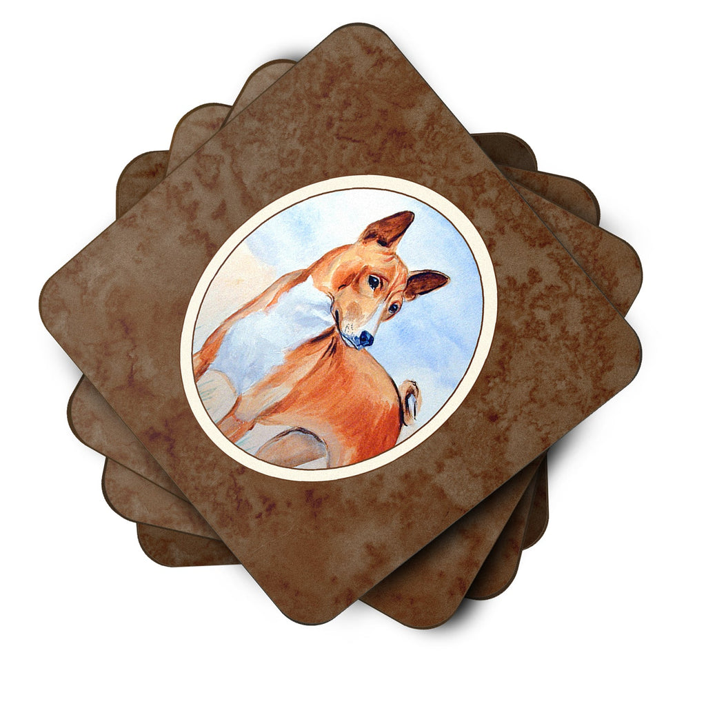 Red and White Basenji Foam Coasters Set of 4 Cup Coasters for Indoor Outdoor, Tabletop Protection, Anti Slip, Mouse pad Material