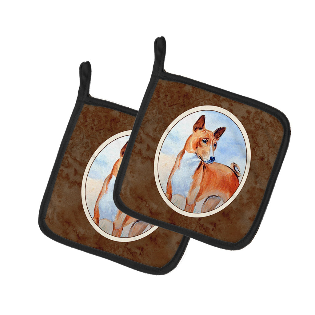 Red and White Basenji Pot Holder Set of 2 Heat Resistant Quilted Hot Pads 7.5 x 7.5 Inch, Insulated Kitchen Trivets for Cooking & Baking