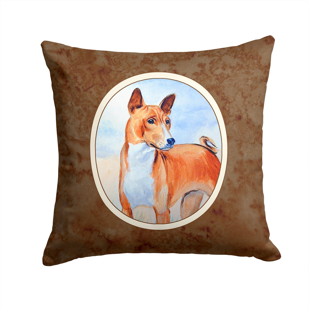 Red and White Basenji Decorative Throw Pillow 14x14 Indoor Outdoor Accent Cushion, Fabric Cover with Insert for Sofa, Bed, Porch & Living Room