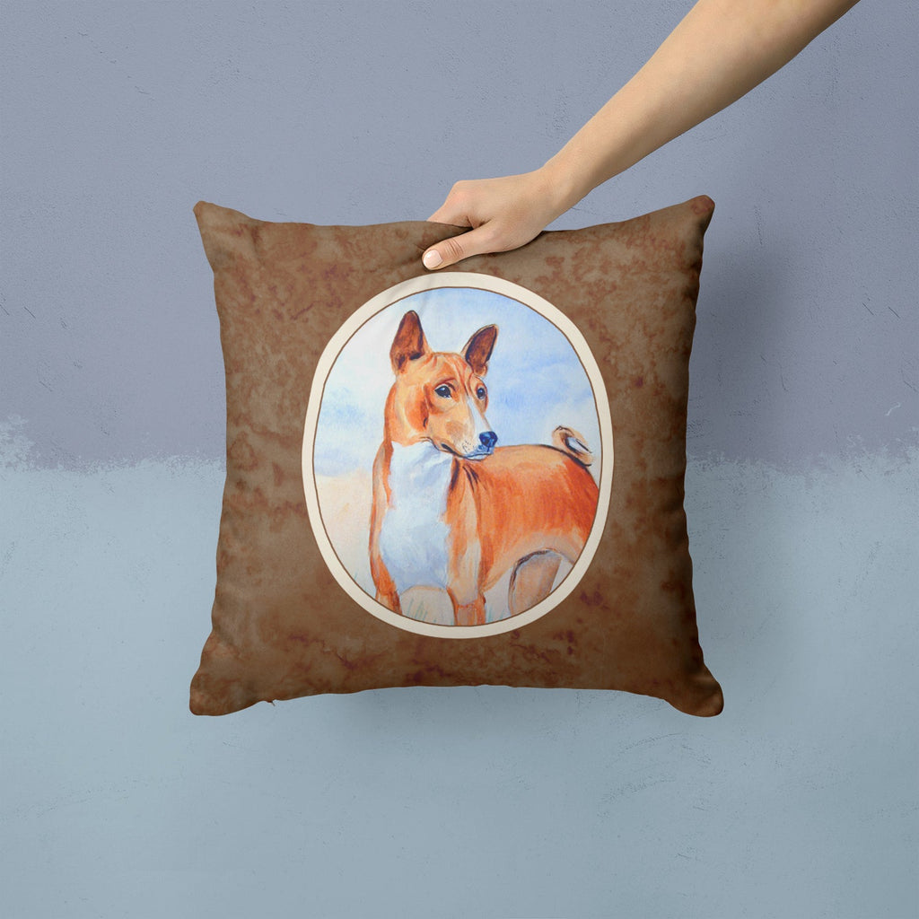 Red and White Basenji Decorative Throw Pillow 14x14 Indoor Outdoor Accent Cushion, Fabric Cover with Insert for Sofa, Bed, Porch & Living Room