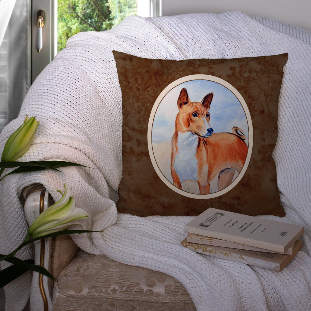 Red and White Basenji Decorative Throw Pillow 14x14 Indoor Outdoor Accent Cushion, Fabric Cover with Insert for Sofa, Bed, Porch & Living Room