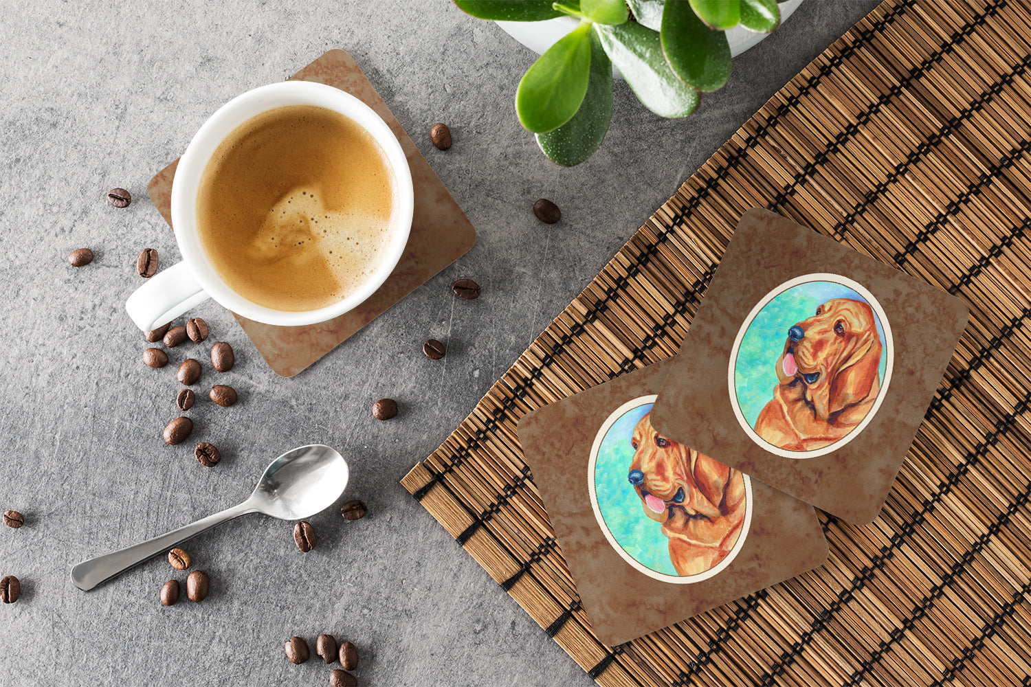 Bloodhound Foam Coasters Set of 4 Cup Coasters for Indoor Outdoor, Tabletop Protection, Anti Slip, Mouse pad Material