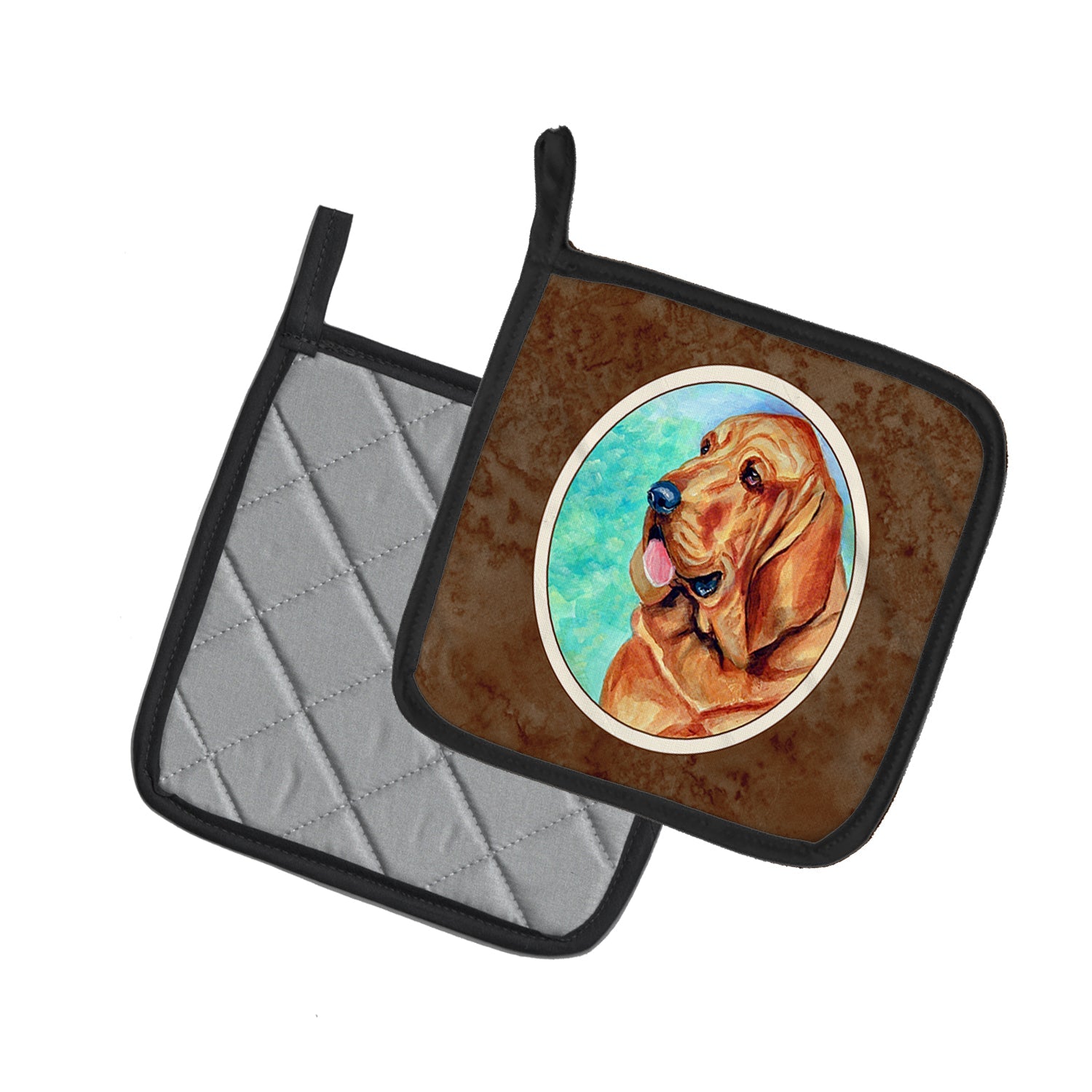 Bloodhound Pot Holder Set of 2 Heat Resistant Quilted Hot Pads 7.5 x 7.5 Inch, Insulated Kitchen Trivets for Cooking & Baking