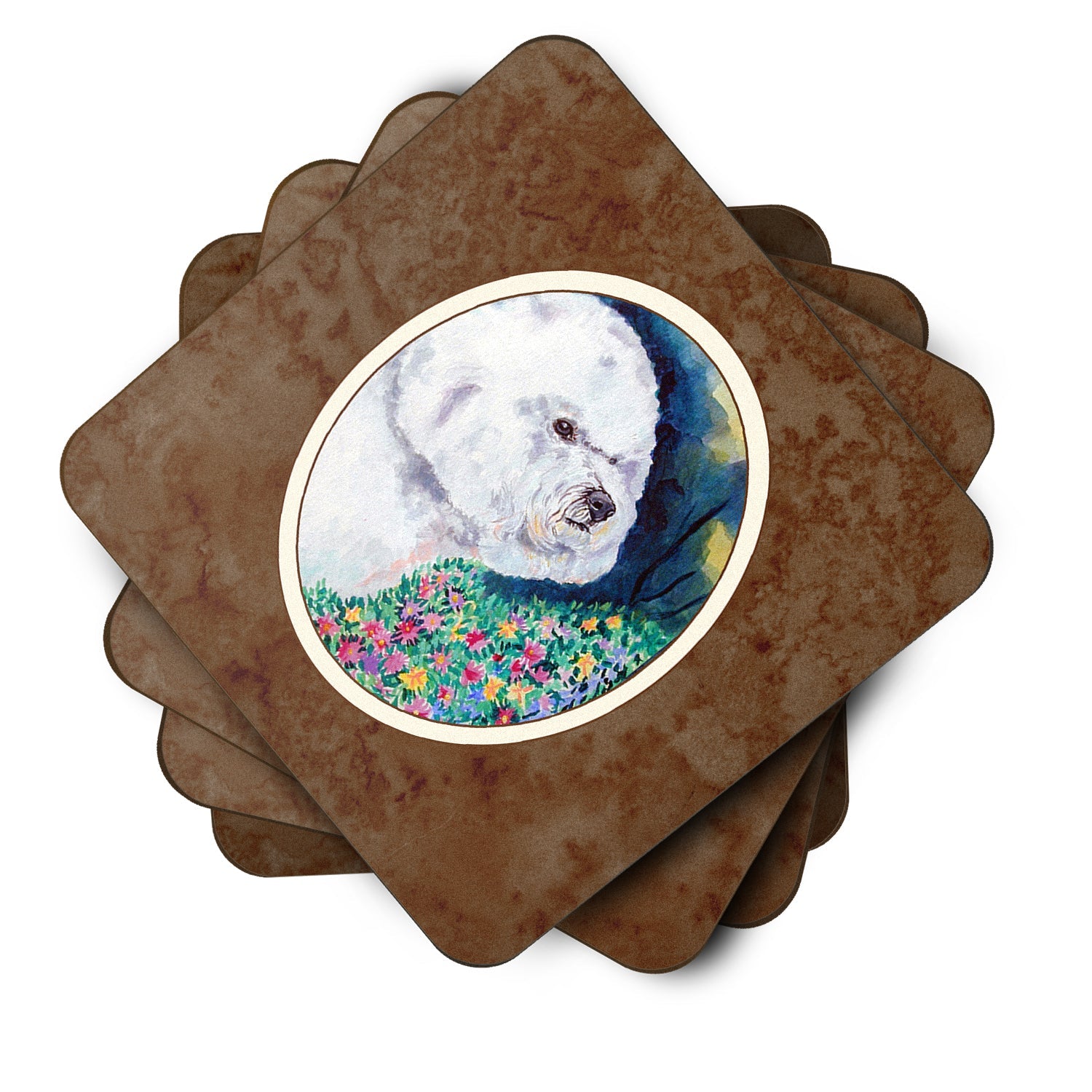 Bichon Frise Foam Coasters Set of 4 Cup Coasters for Indoor Outdoor, Tabletop Protection, Anti Slip, Mouse pad Material