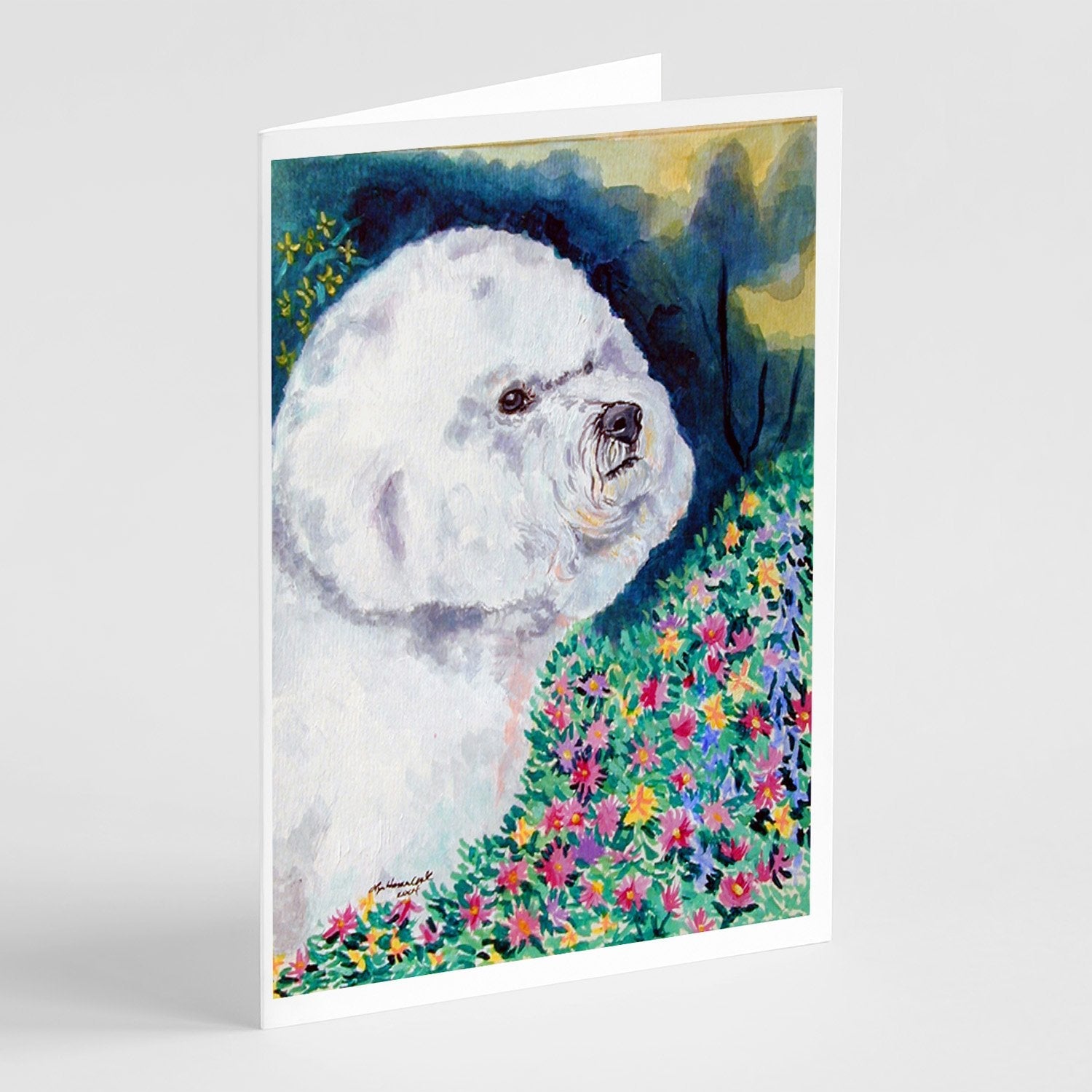Bichon Frise Greeting Cards Pack of 8 Blank Cards with Envelopes Whimsical A7 Size 5x7
