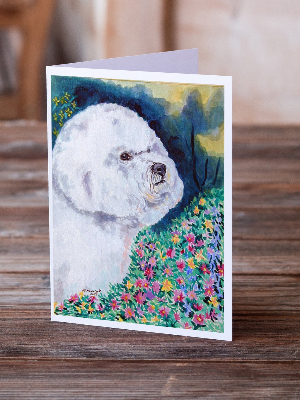 Bichon Frise Greeting Cards Pack of 8 Blank Cards with Envelopes Whimsical A7 Size 5x7