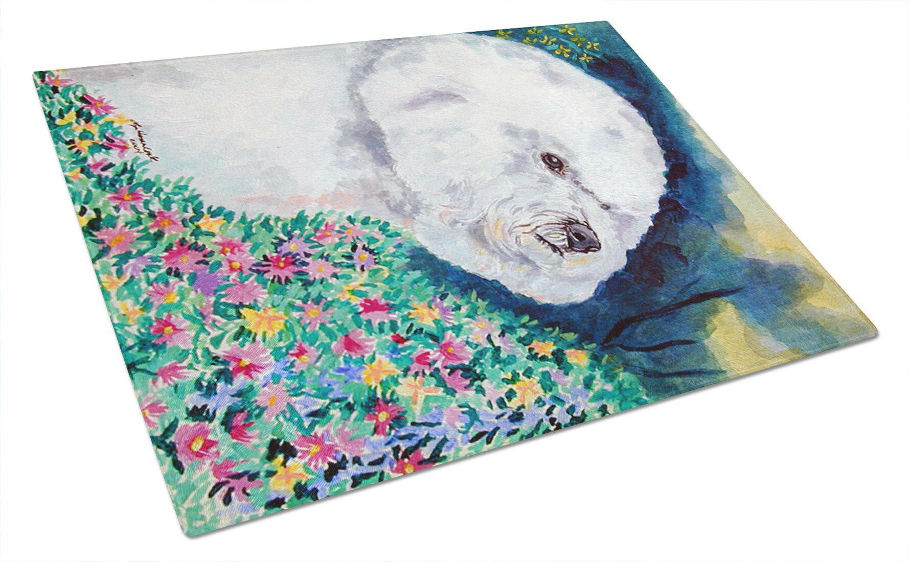 Bichon Frise Cutting Board Tempered Glass Kitchen Cutting Surface, Heat Resistant Chopping, Non-Slip Feet, Food Prep & Serving