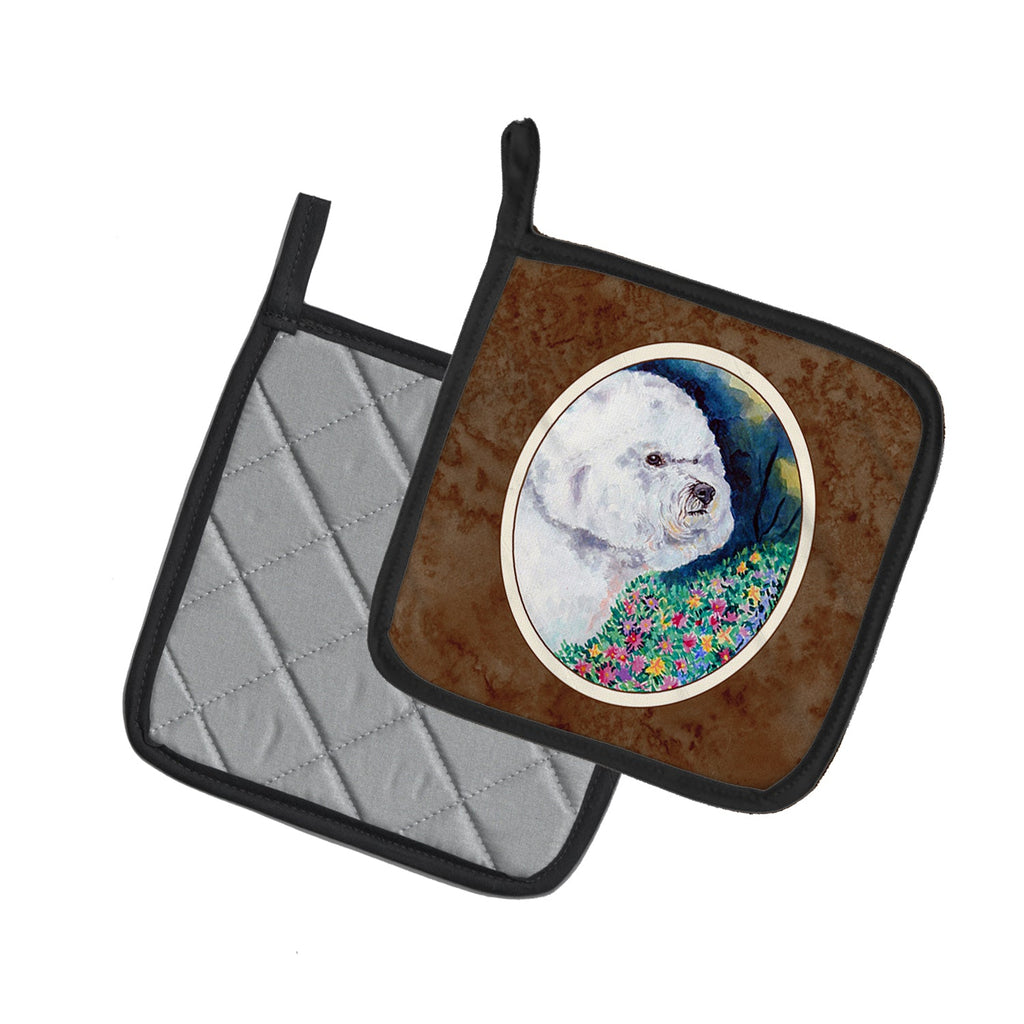 Bichon Frise Pot Holder Set of 2 Heat Resistant Quilted Hot Pads 7.5 x 7.5 Inch, Insulated Kitchen Trivets for Cooking & Baking