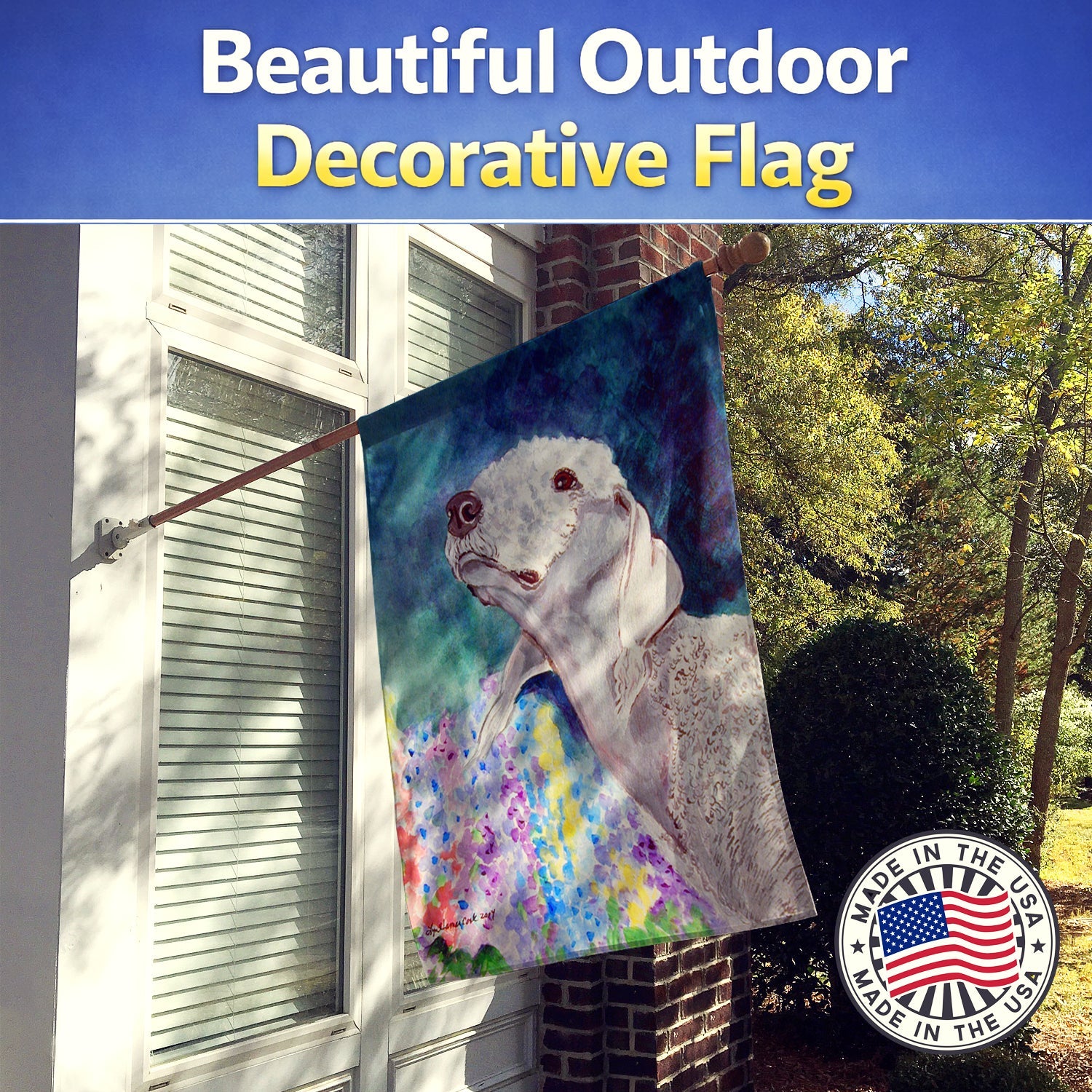 Bedlington Terrier House Flag 28x40 Porch Sleeve Pole Decorative Outside Yard Banner Artwork Wall Hanging, Polyester
