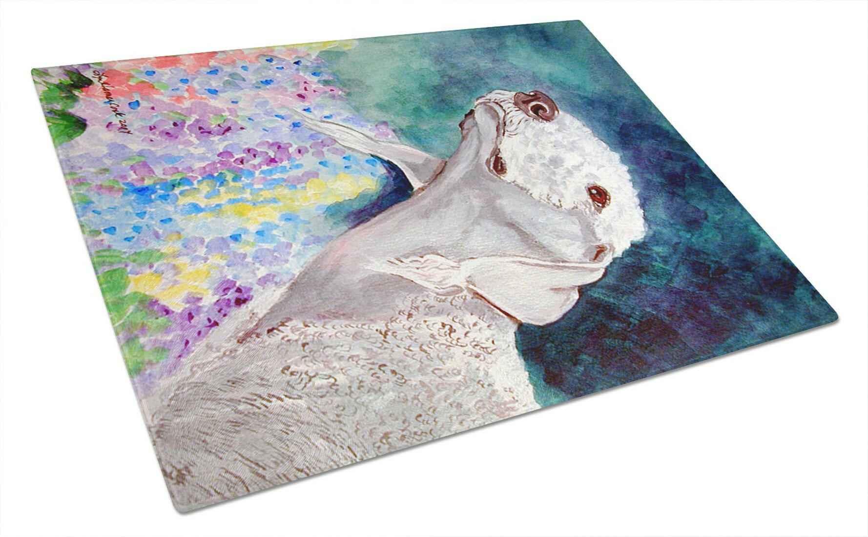 Bedlington Terrier Cutting Board Tempered Glass Kitchen Cutting Surface, Heat Resistant Chopping, Non-Slip Feet, Food Prep & Serving