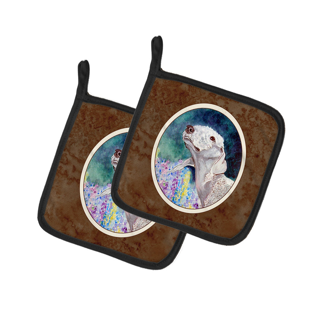 Bedlington Terrier Pot Holder Set of 2 Heat Resistant Quilted Hot Pads 7.5 x 7.5 Inch, Insulated Kitchen Trivets for Cooking & Baking