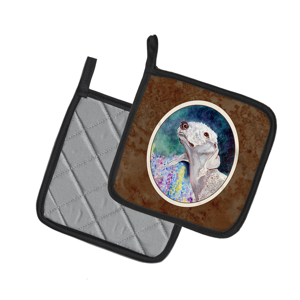 Bedlington Terrier Pot Holder Set of 2 Heat Resistant Quilted Hot Pads 7.5 x 7.5 Inch, Insulated Kitchen Trivets for Cooking & Baking