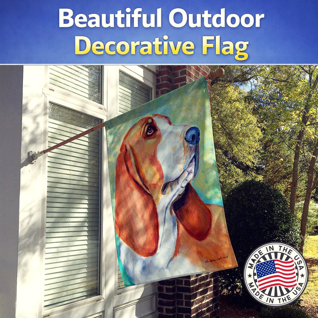 Basset Hound House Flag 28x40 Porch Sleeve Pole Decorative Outside Yard Banner Artwork Wall Hanging, Polyester
