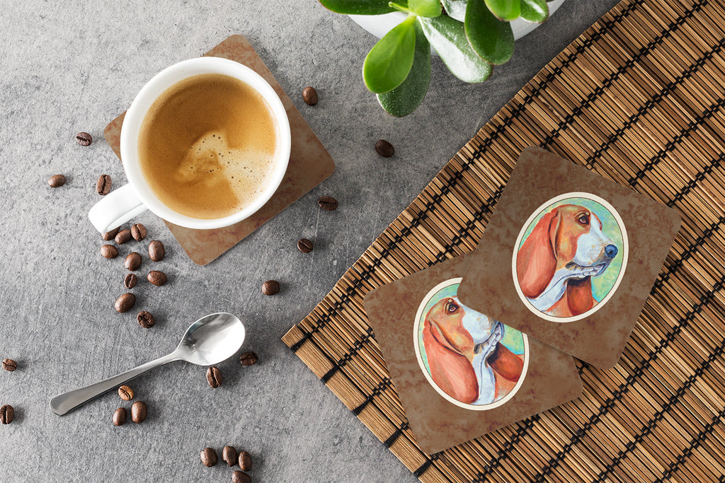 Basset Hound Foam Coasters Set of 4 Cup Coasters for Indoor Outdoor, Tabletop Protection, Anti Slip, Mouse pad Material