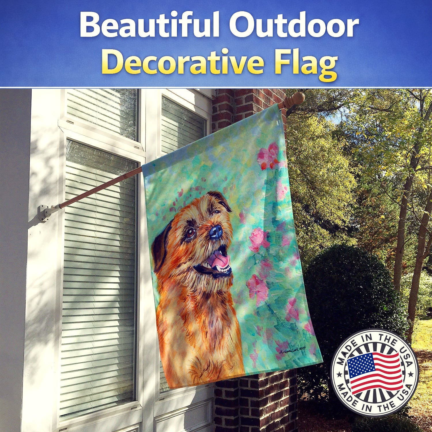 Border Terrier House Flag 28x40 Porch Sleeve Pole Decorative Outside Yard Banner Artwork Wall Hanging, Polyester
