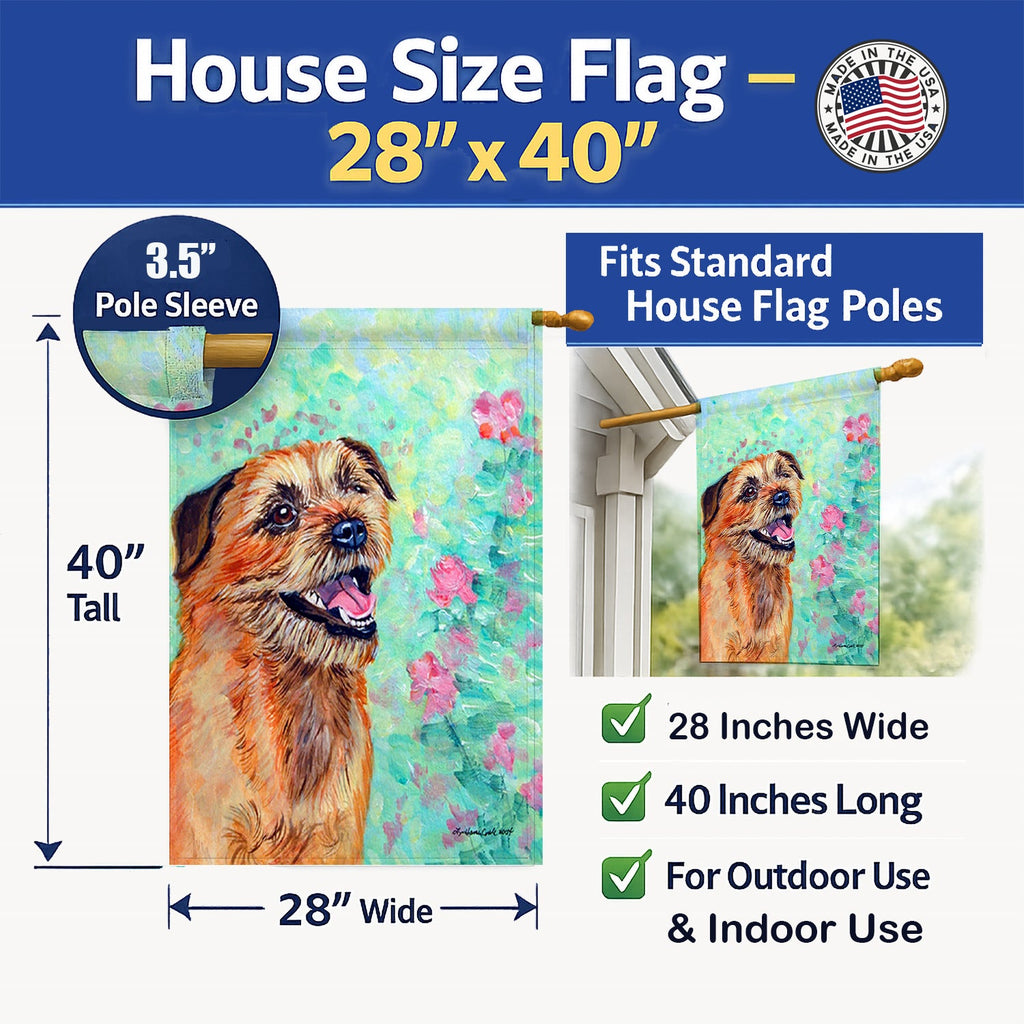 Border Terrier House Flag 28x40 Porch Sleeve Pole Decorative Outside Yard Banner Artwork Wall Hanging, Polyester