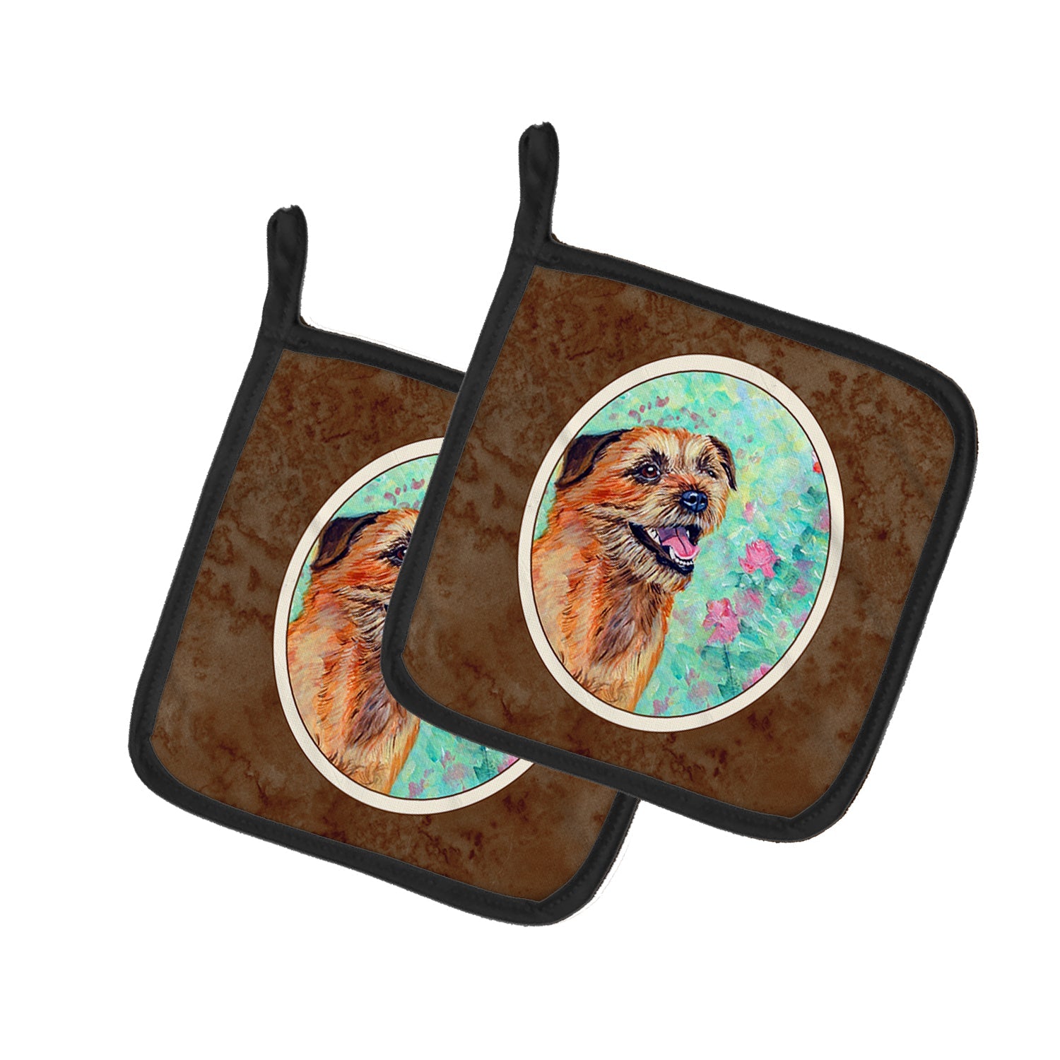 Border Terrier Pot Holder Set of 2 Heat Resistant Quilted Hot Pads 7.5 x 7.5 Inch, Insulated Kitchen Trivets for Cooking & Baking